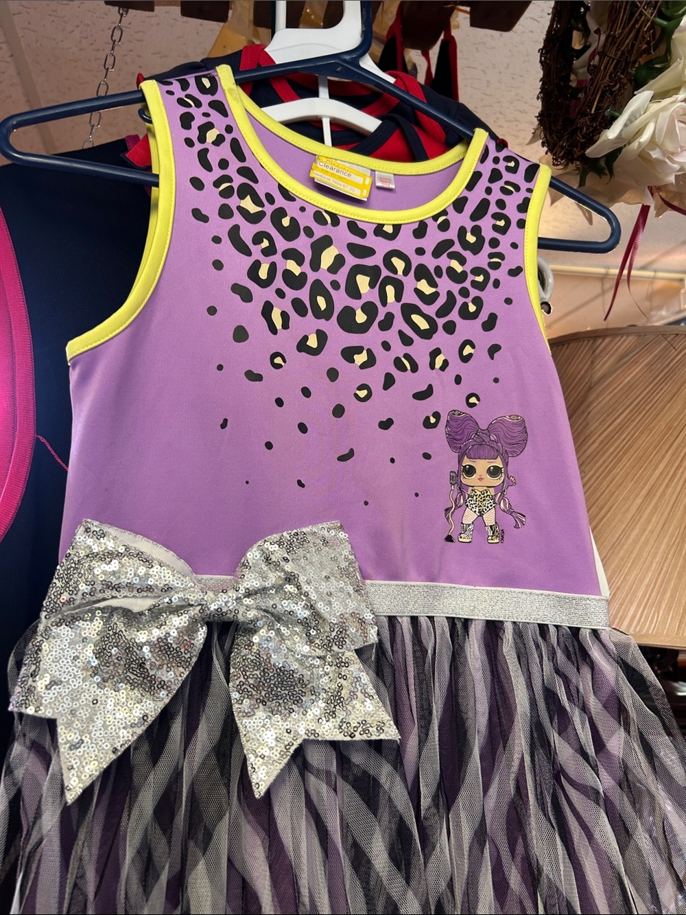 lola Purple Tank Dress with Yellow Trim and Silver Sequin Bow